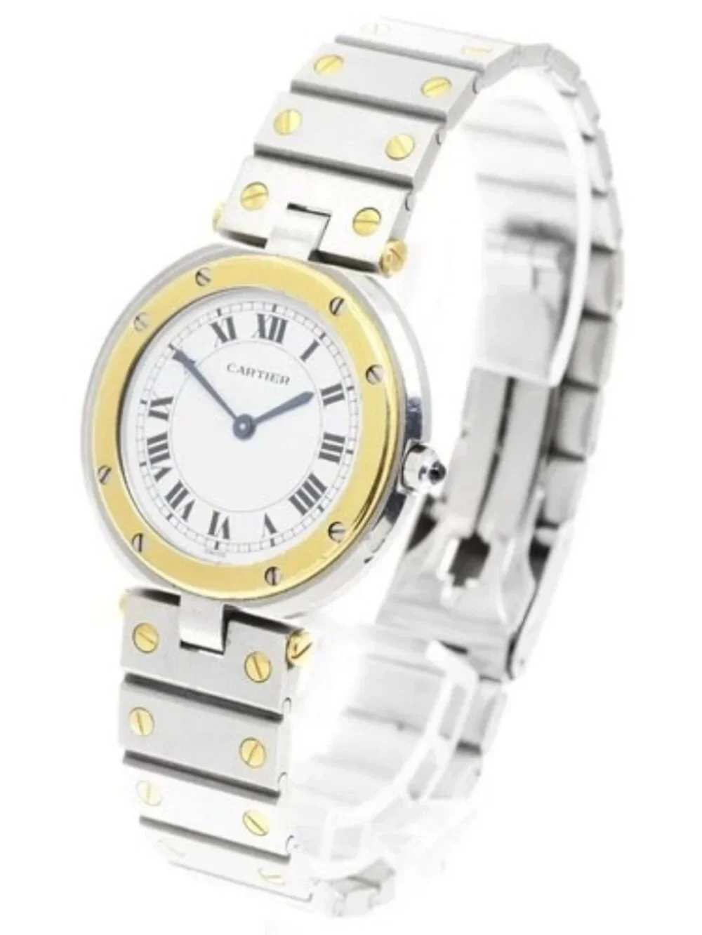 CARTIER Santos Round LM YG bezel white Dial Quartz Men's Watch_954669